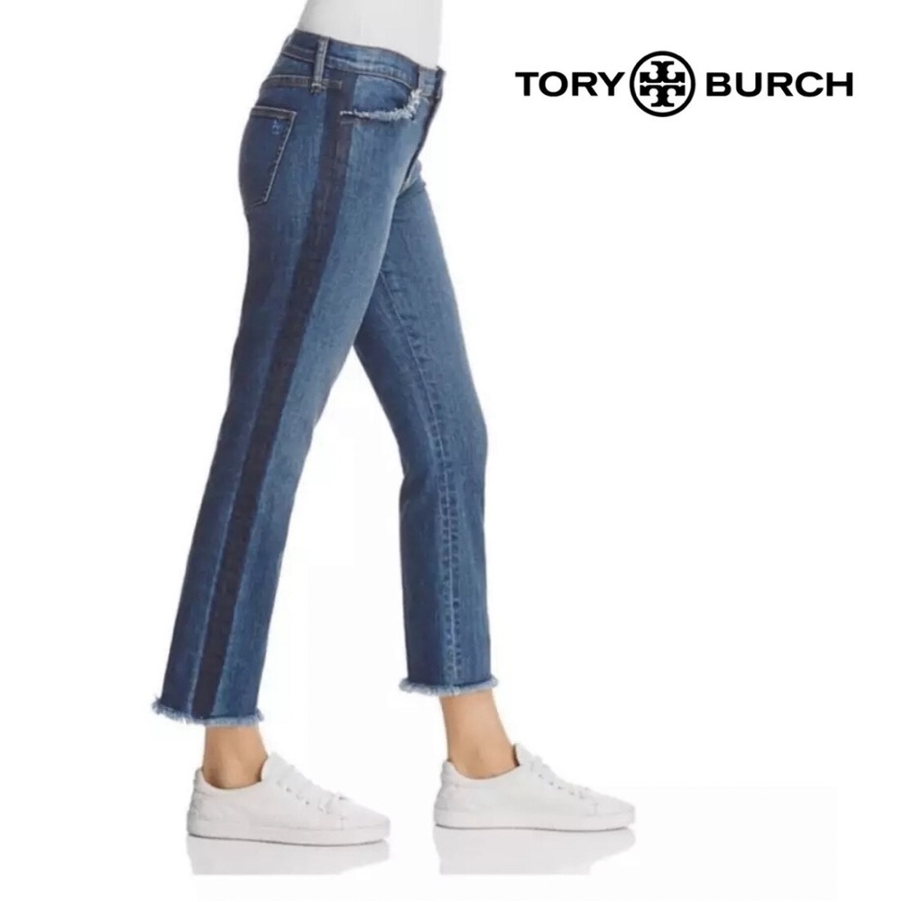 Tory Burch Two-Tone Blue Cropped Ankle Jeans